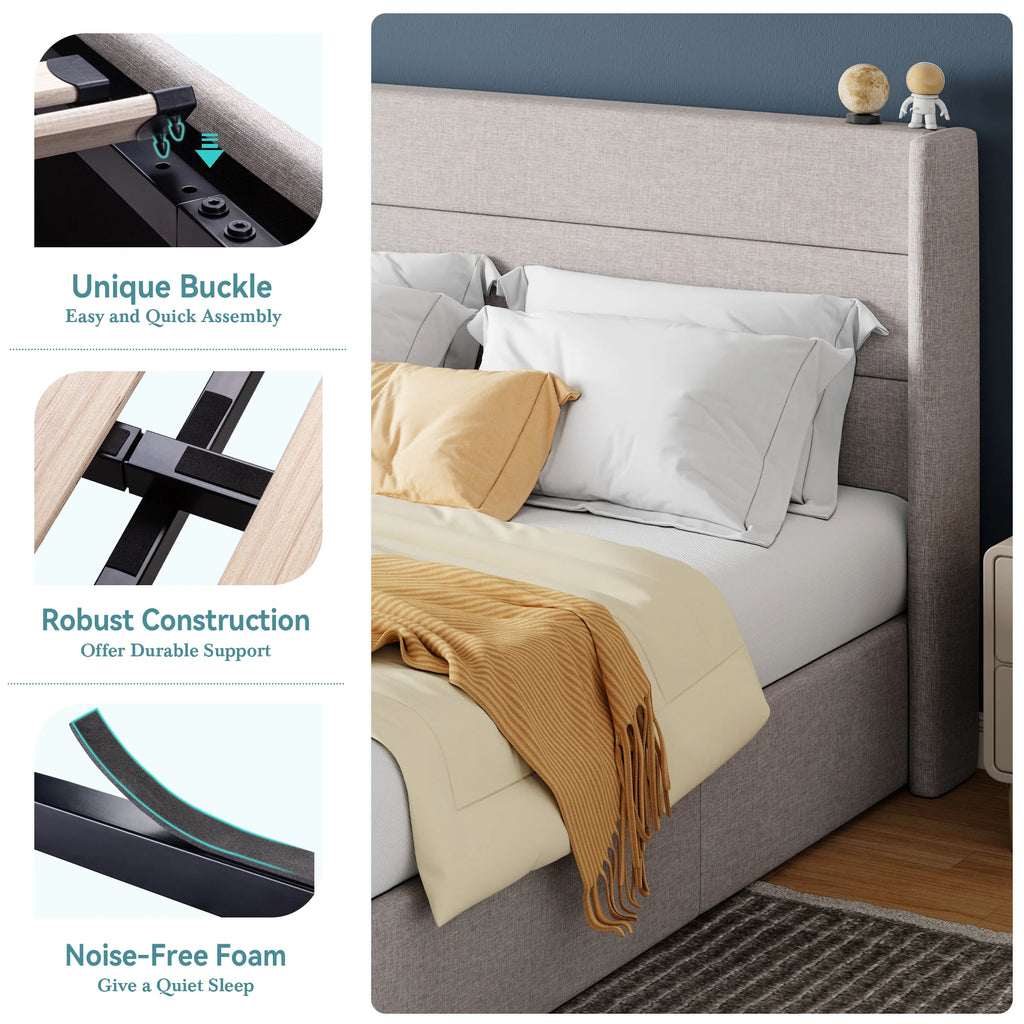 Lift Up Storage Bed with Wingback Headboard