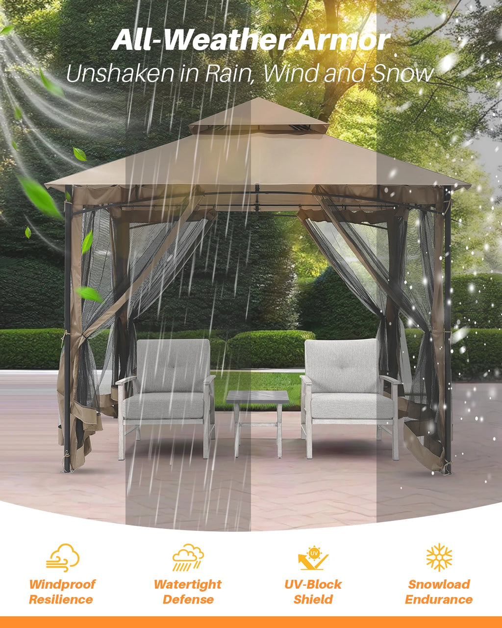 10' x 10' Patio Gazebo with Steel Frame and Double Roof