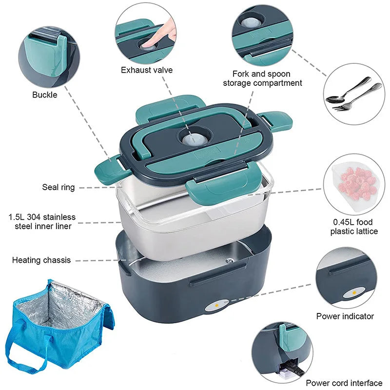 2-in-1 electric lunch box leak-proof portable food warmer