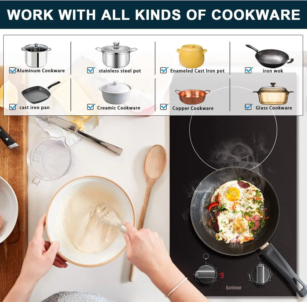 Karinear 2 Burners Electric Cooktop 12Inch Built-in Stove
