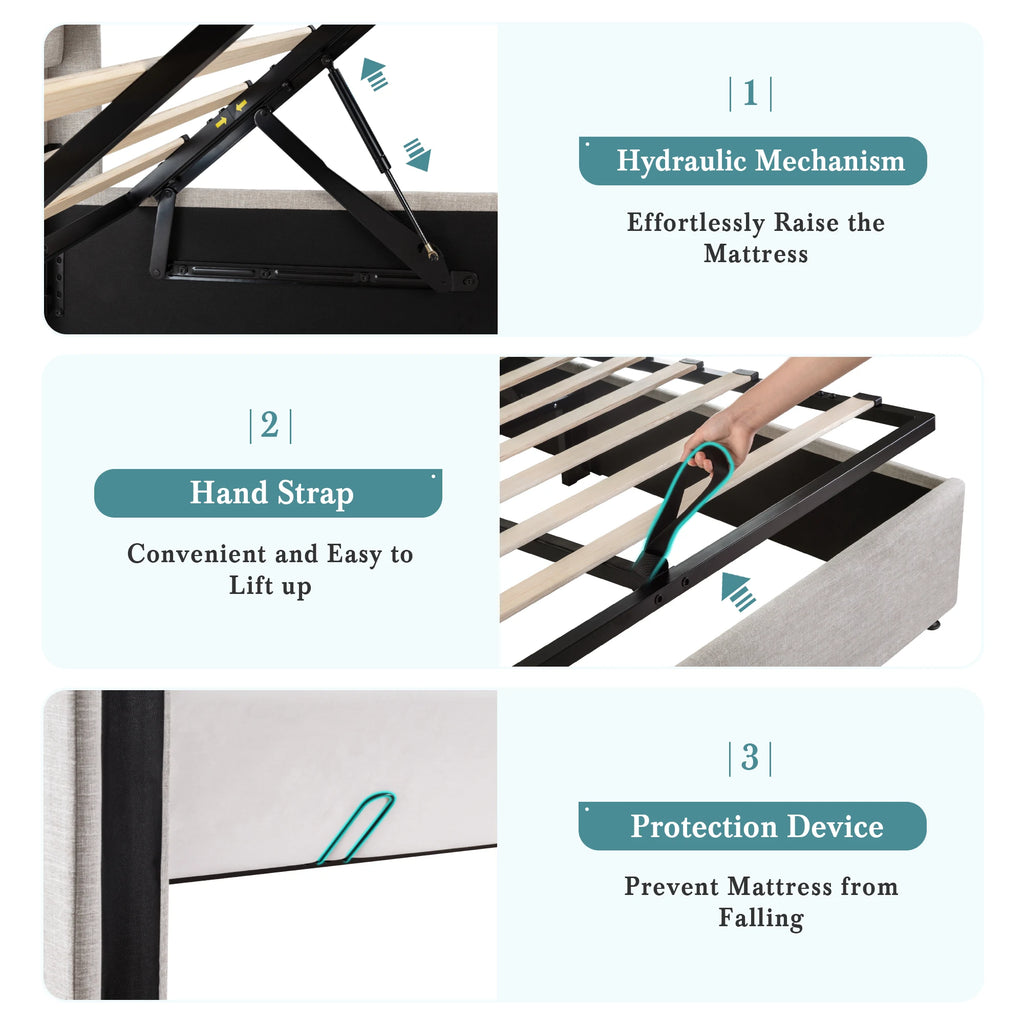 Lift Up Storage Bed with Wingback Headboard