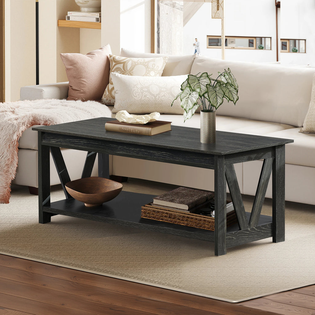 V Shaped Support Farmhouse Wood Center Table for Living Room