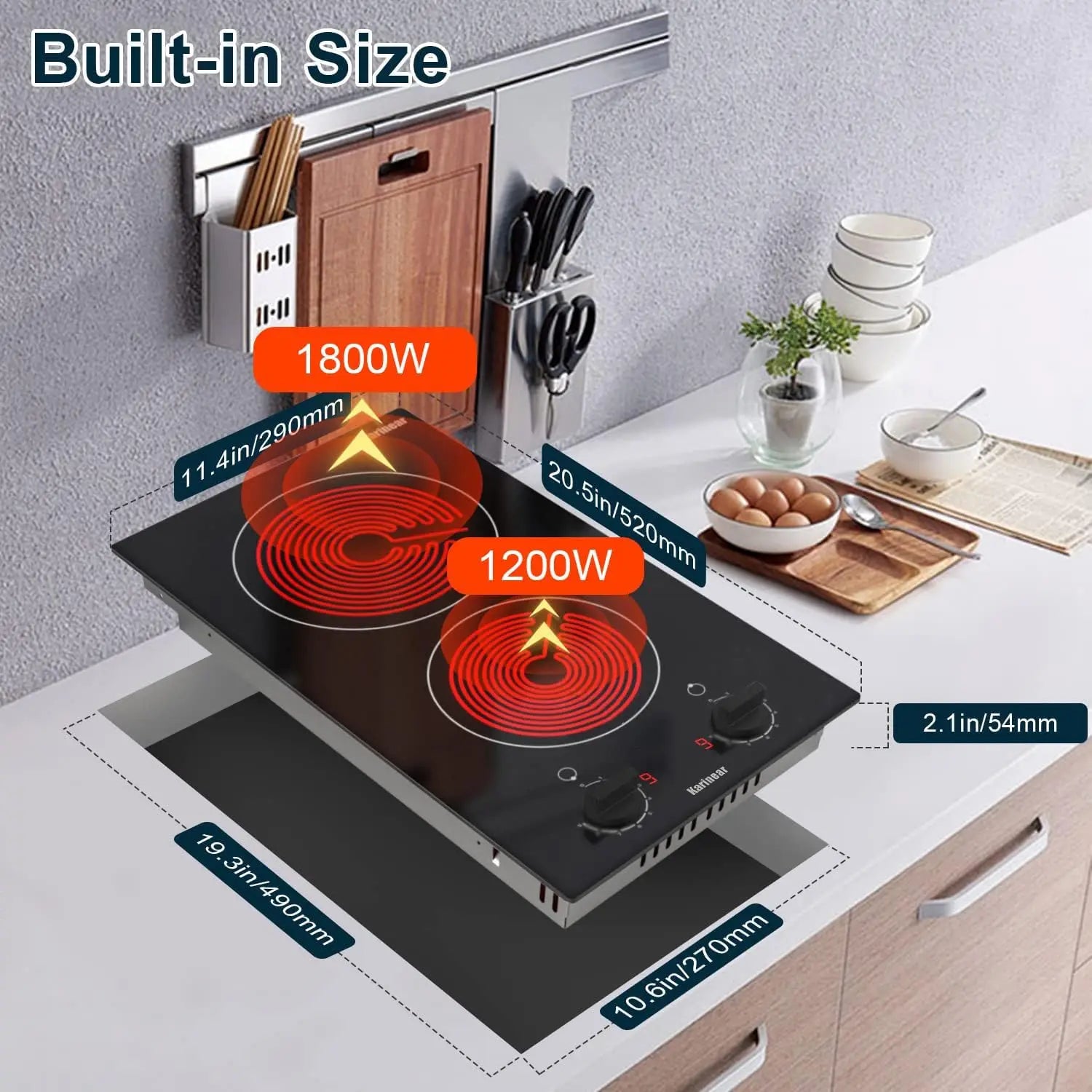 Karinear 2 Burners Electric Cooktop 12Inch Built-in Stove