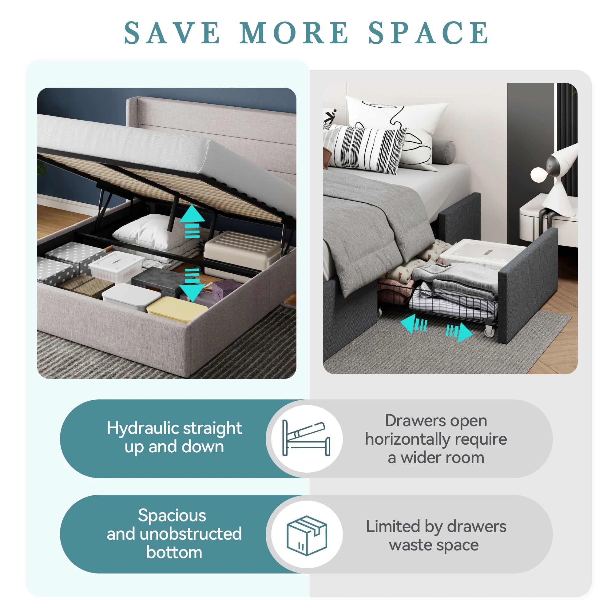 Lift Up Storage Bed with Wingback Headboard