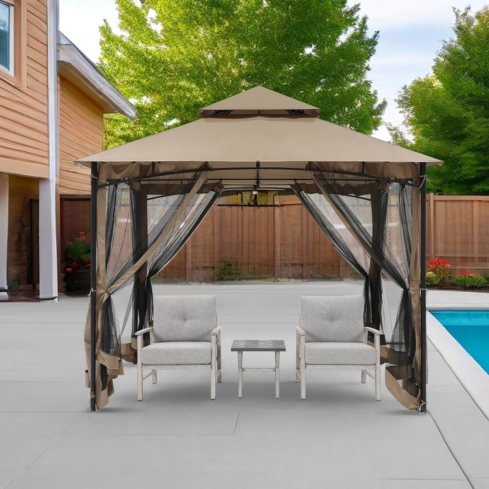 10' x 10' Patio Gazebo with Steel Frame and Double Roof