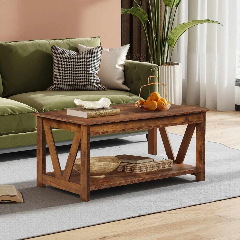 V Shaped Support Farmhouse Wood Center Table for Living Room