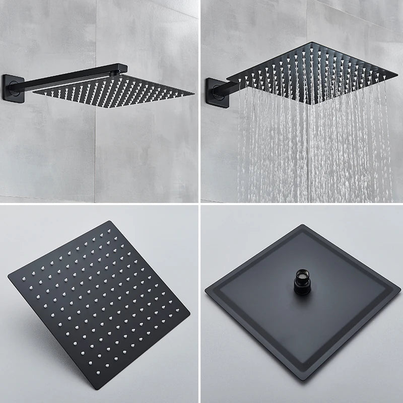 Black Shower Faucets System Wall Mounted Rainfall Kit