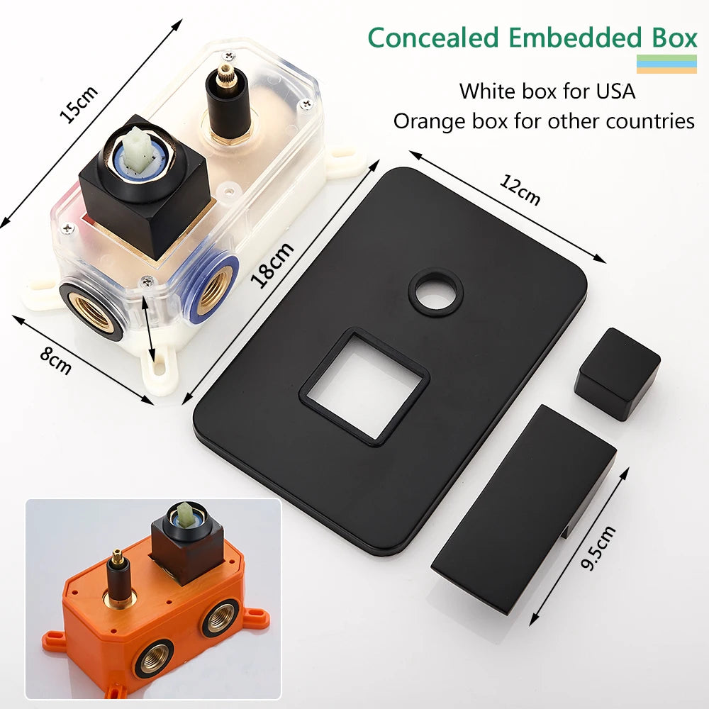 Black Shower Faucets System Wall Mounted Rainfall Kit