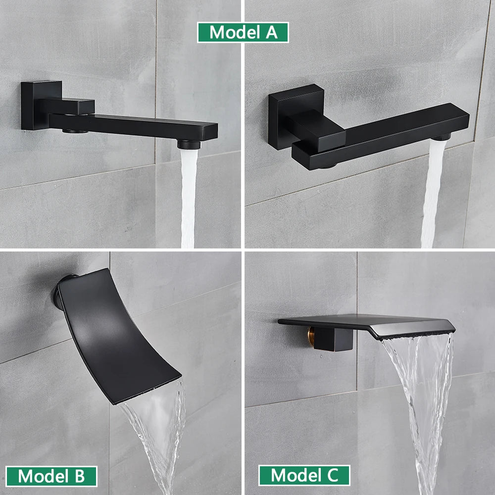 Black Shower Faucets System Wall Mounted Rainfall Kit