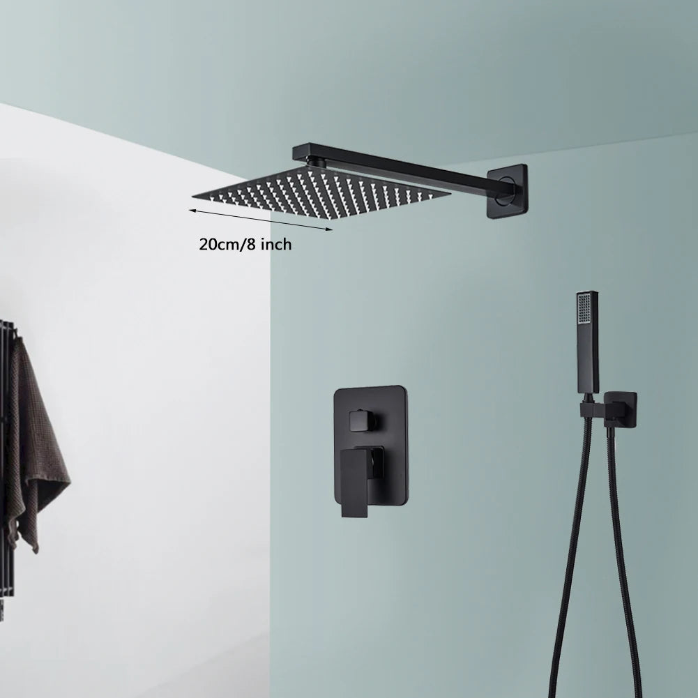 Black Shower Faucets System Wall Mounted Rainfall Kit