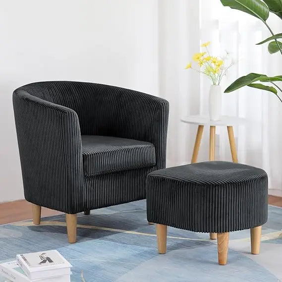 , Barrel Chair with Ottoman Comfy Armchair