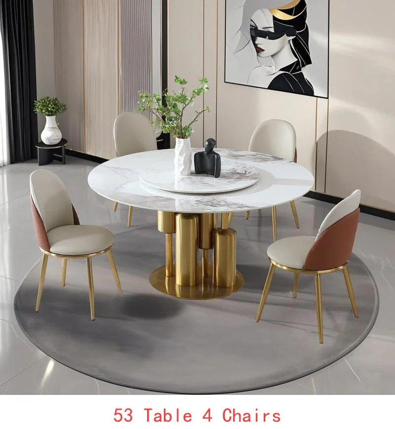 Modern 53" Round Marble Dining Table with Lazy Susan