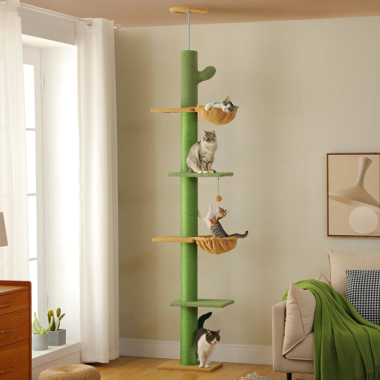 Cactus Cat Tree Floor to Ceiling Cat Tower with Sisal Scratching Post