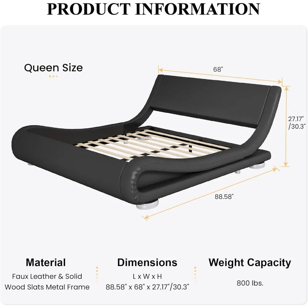 Queen Size Bed Frame No Box Spring Needed & Easy Assembly