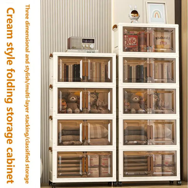 Folding Storage : Magnetic Door + Universal Wheels + Stackable Design