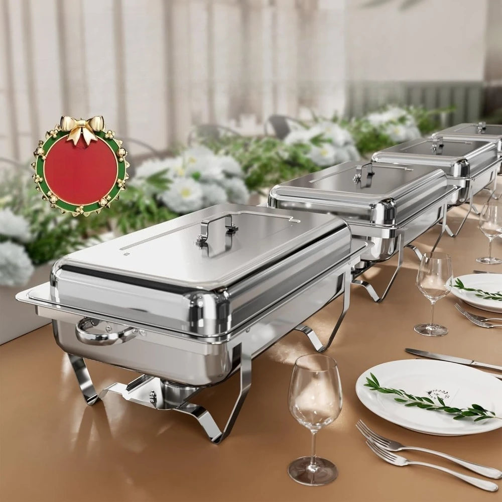 Chafing Dish Buffet Set 3 Grid Stainless Steel Rectangular