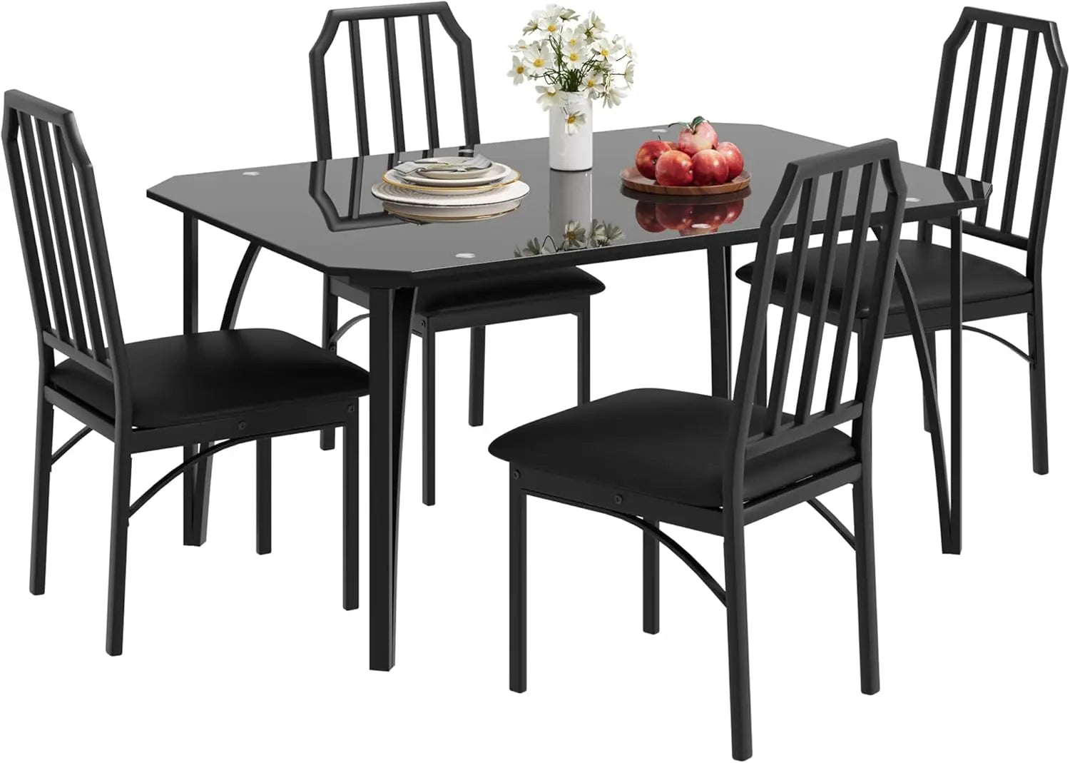 Glass Dining Table Set for 2Chairs for 2 with Padded Seats