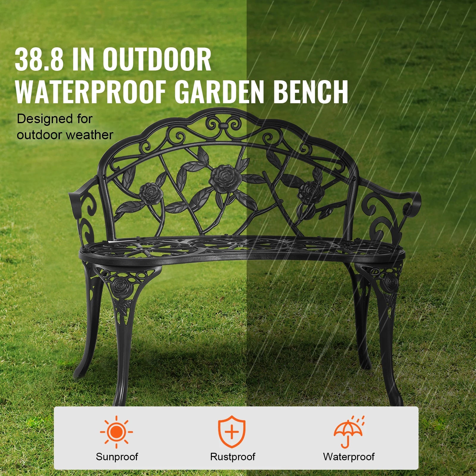 Wooden Metal Garden Bench for Outdoors 480 lbs
