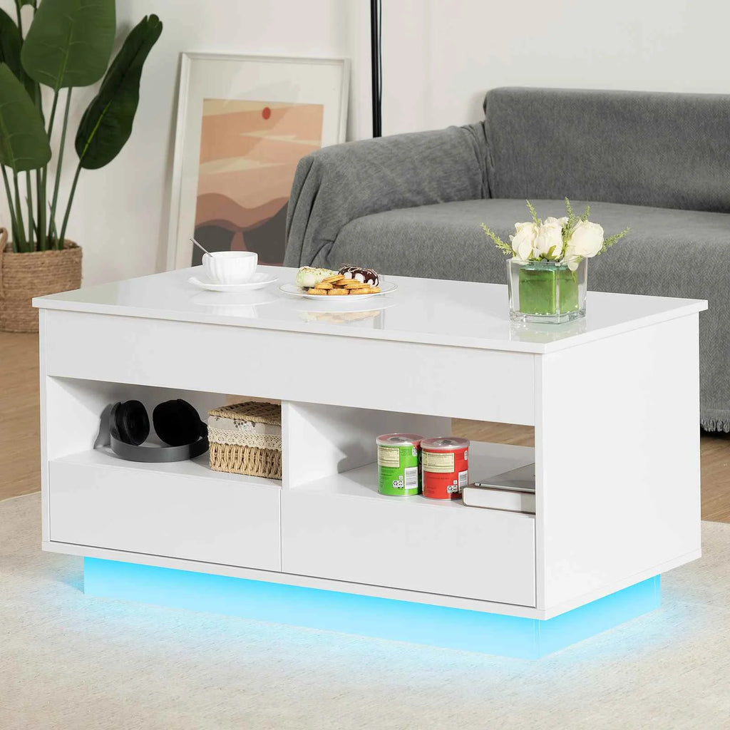 Top Lift Coffee Table with RGB LED Light High Gloss Surface