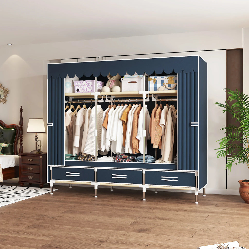 Portable Wardrobe Closet with Steel Frame Includes Storage Compartment And Drawers