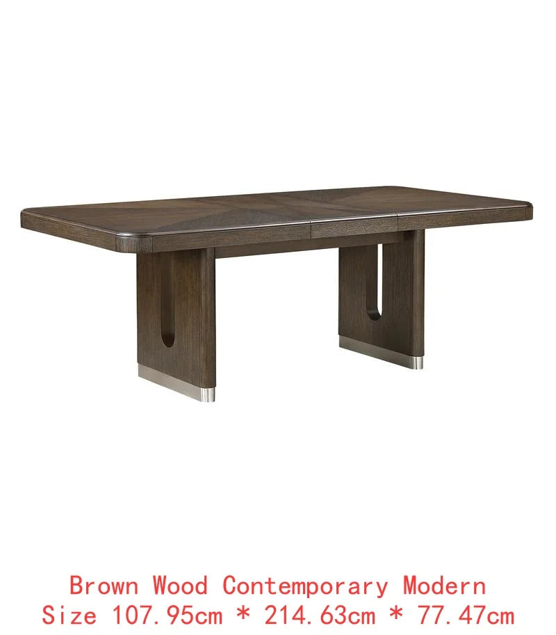 Modern Brown Finish 7-Piece Dining Set with Round Table