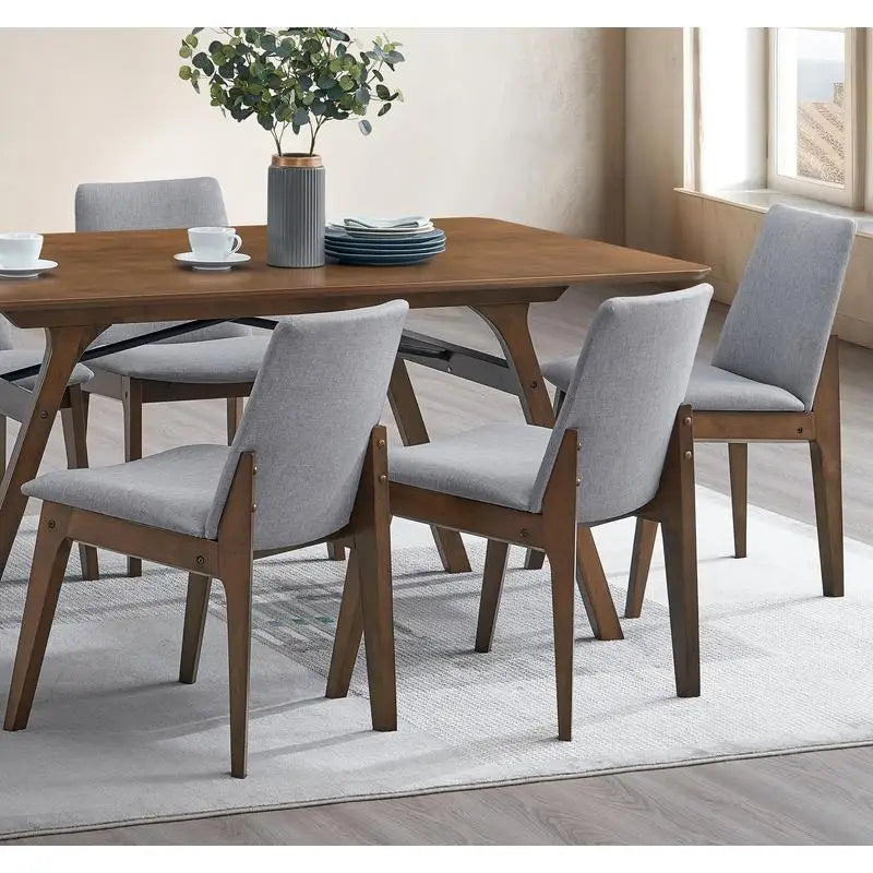 7-Piece Walnut Finish Dining Set with Upholstered Chairs