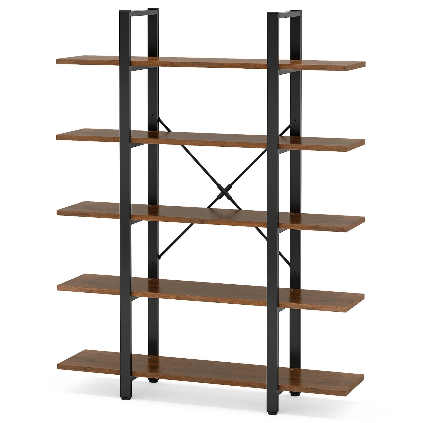 5-Tier  Vintage Style Bookcase 72 H x 12 W x 47L Inches, Retro Brown