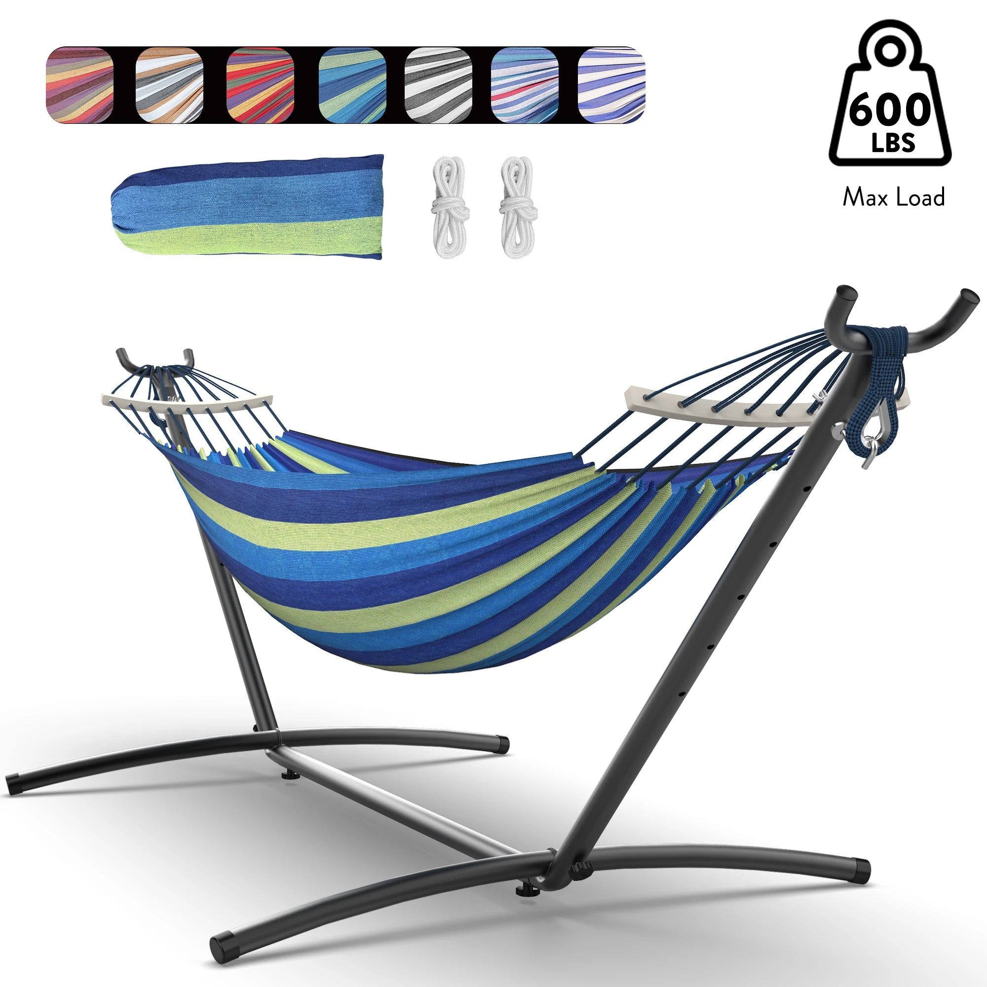 Hammock with Adjustable Stand w/Storage Bag, 600lb Capacity