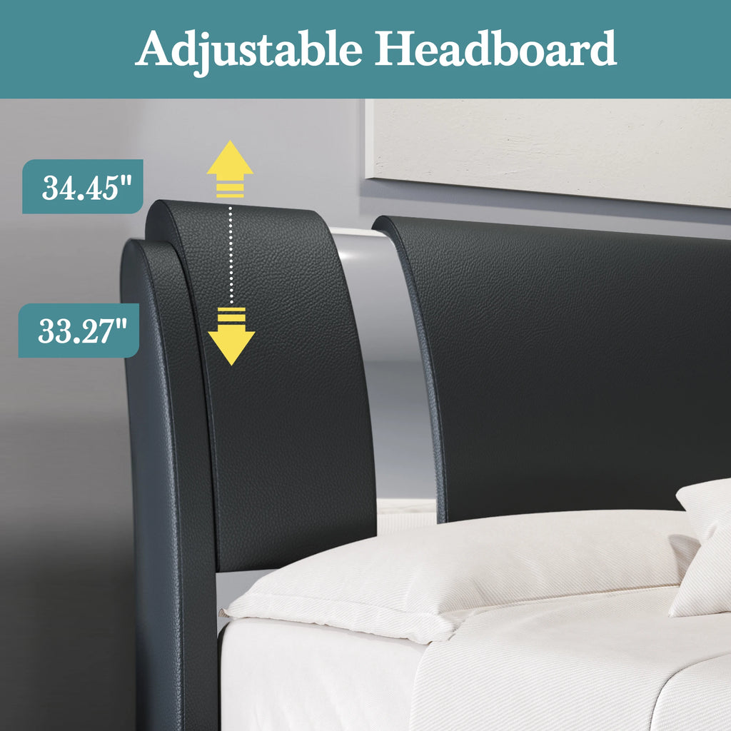 Faux Leather Bed Frame with Iron Pieces Decor, Low Profile