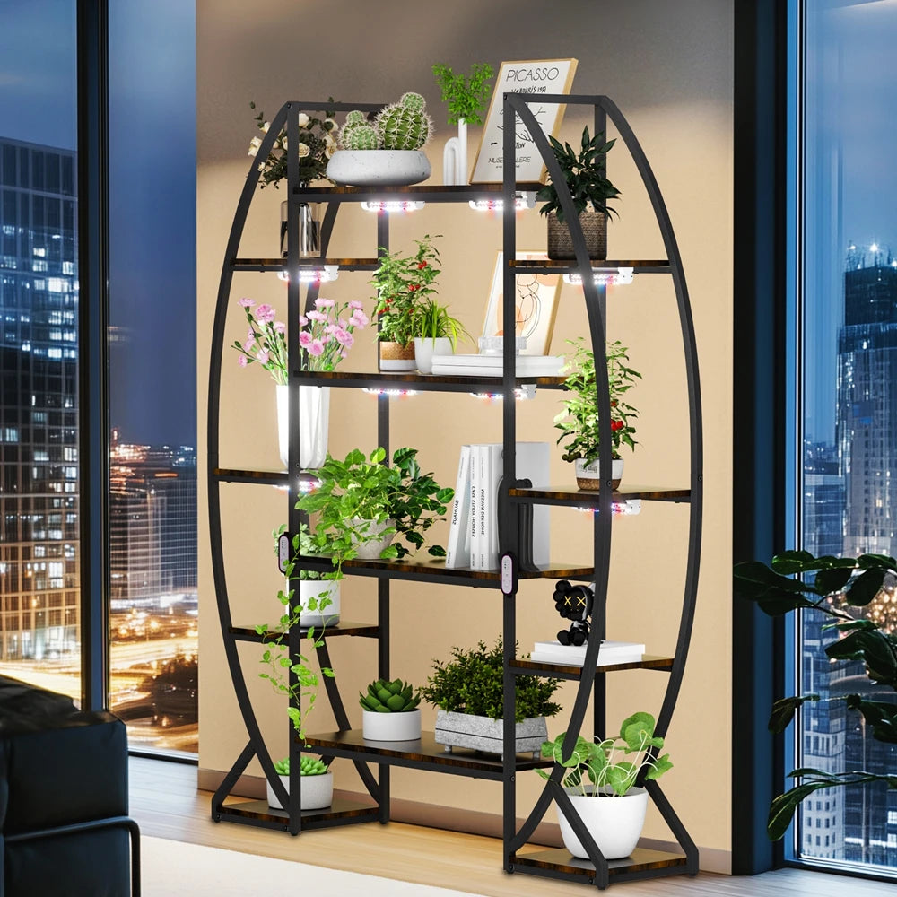 Half-Moon Shape Indoor Plant Stand Rack with Grow Lights