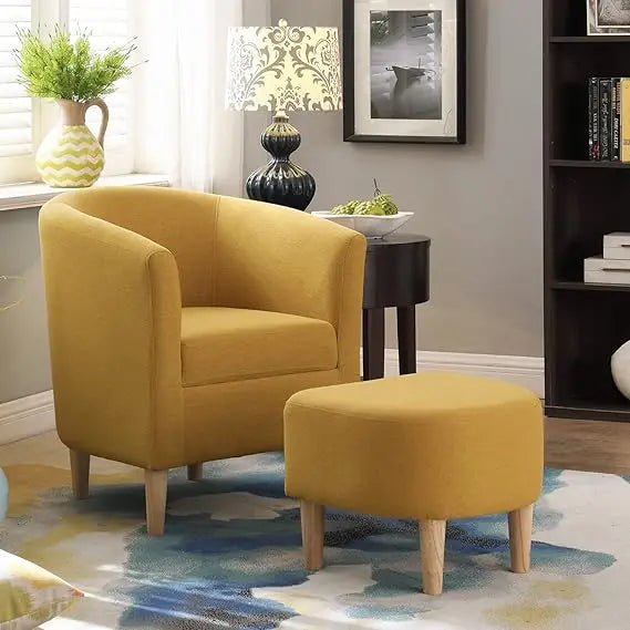 , Barrel Chair with Ottoman Comfy Armchair