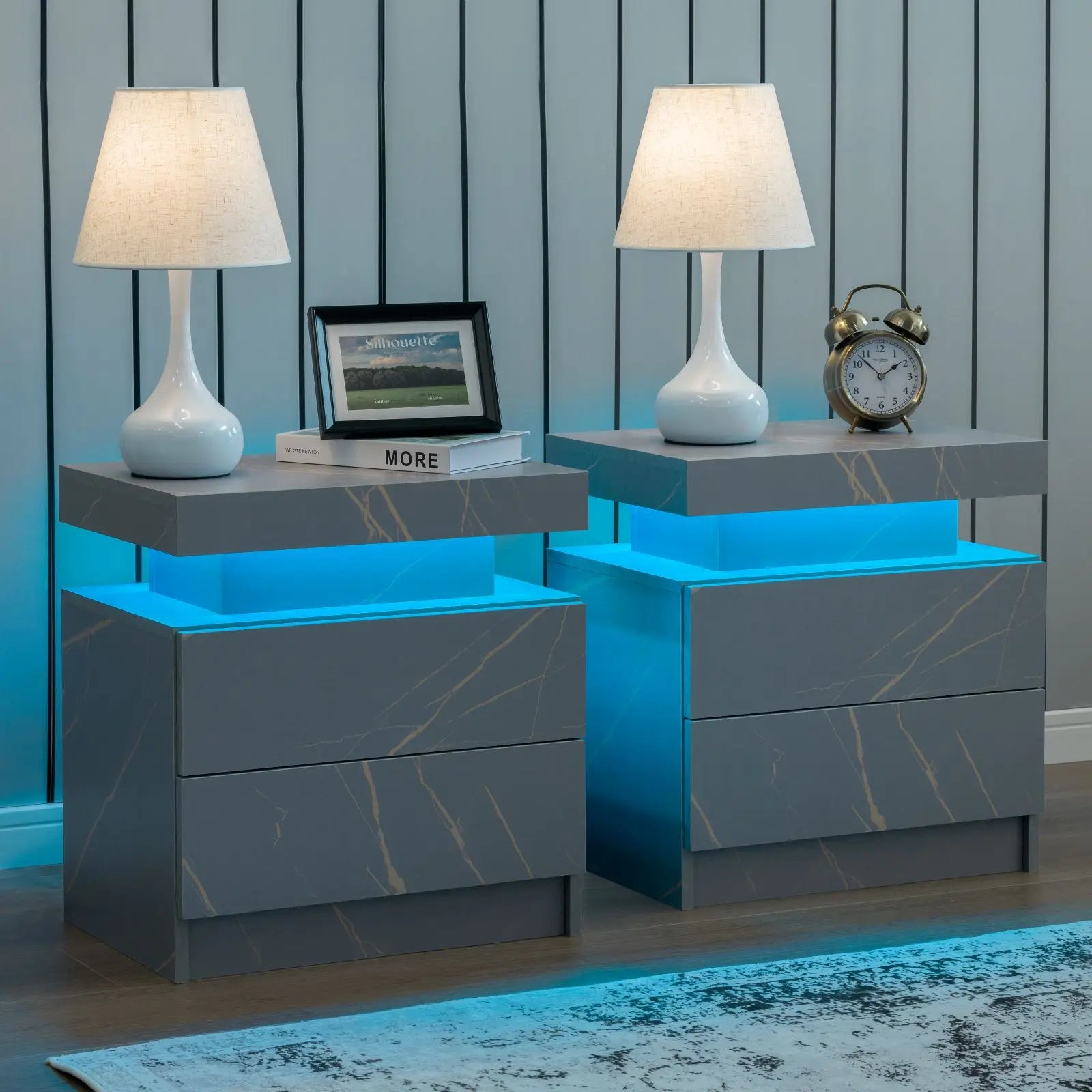 Set of 2 LED Nightstand with 2 Drawers for Bedroom