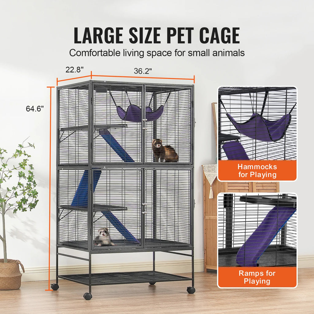 64.6" Rolling Metal Ferret Cage Large 4-Tier Critter Nation