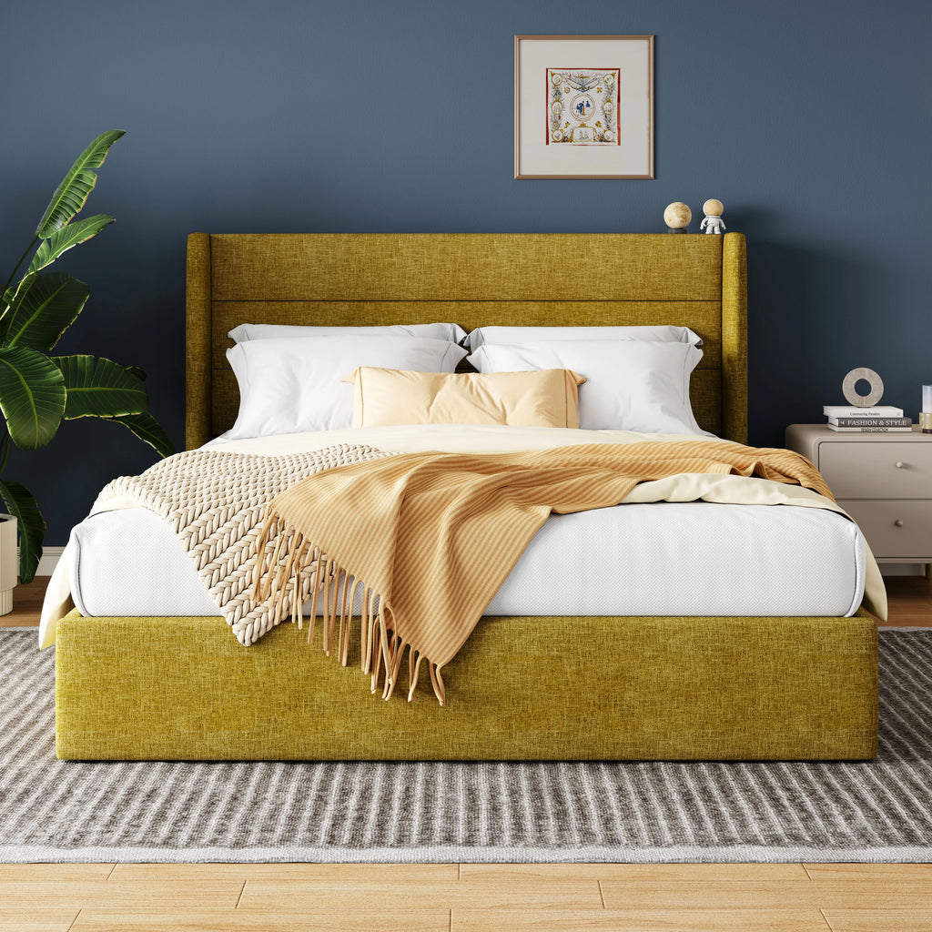 Lift Up Storage Bed with Wingback Headboard