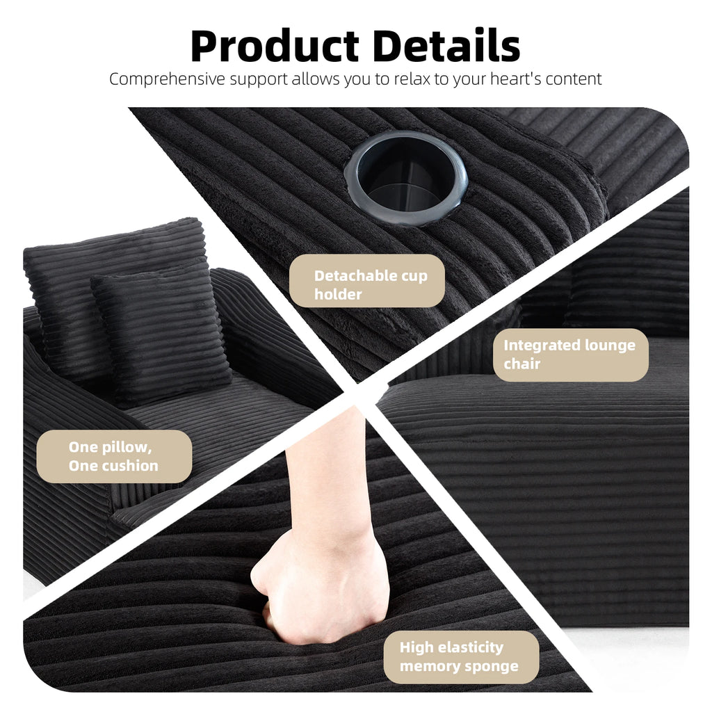 67'' Corduroy Chaise Lounge Sofa Bed for Living Room