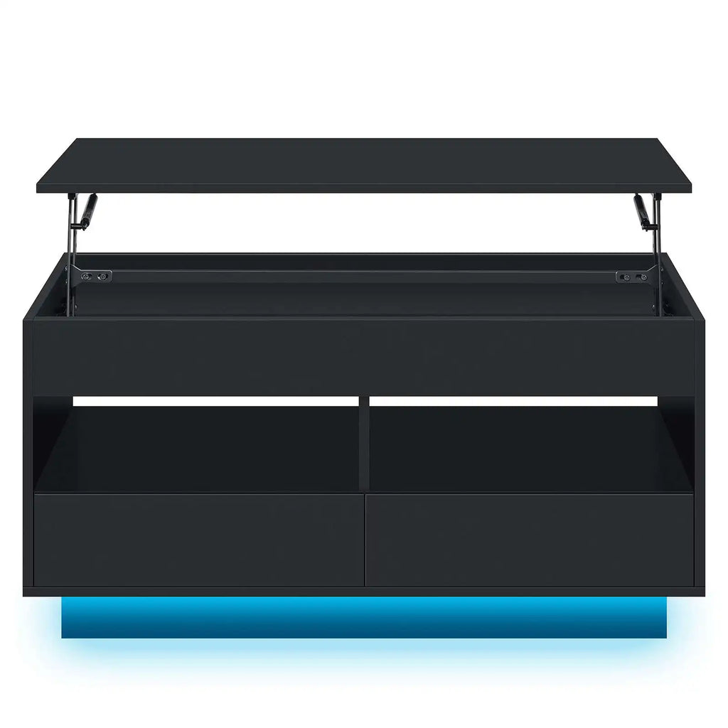 Top Lift Coffee Table with RGB LED Light High Gloss Surface