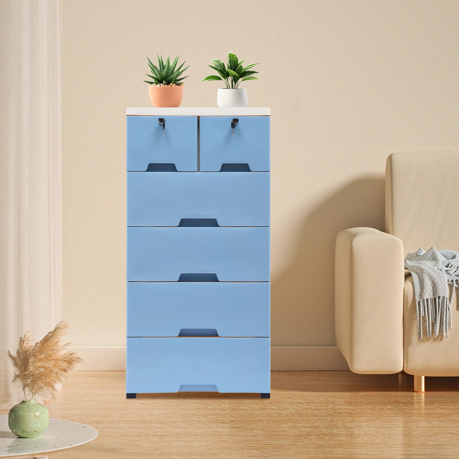 Plastic Chest of Drawers Organiser with Lock For Bedroom