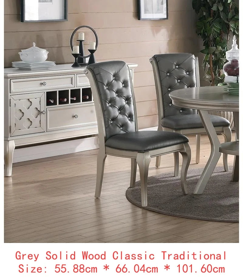 7pc Rect. Glass Dining Table Set w/ Silver Hue & 6 Tufted Side