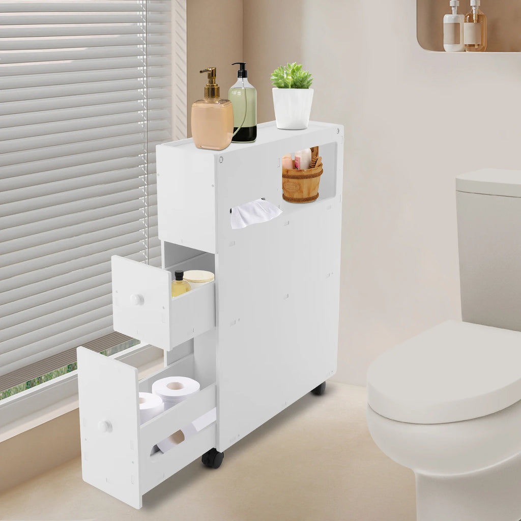 Bathroom, Narrow Floor Storage Cabinet, with Drawers