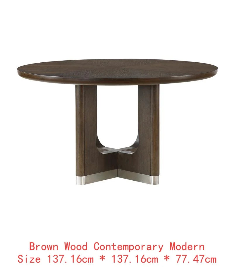 Modern Brown Finish 7-Piece Dining Set with Round Table