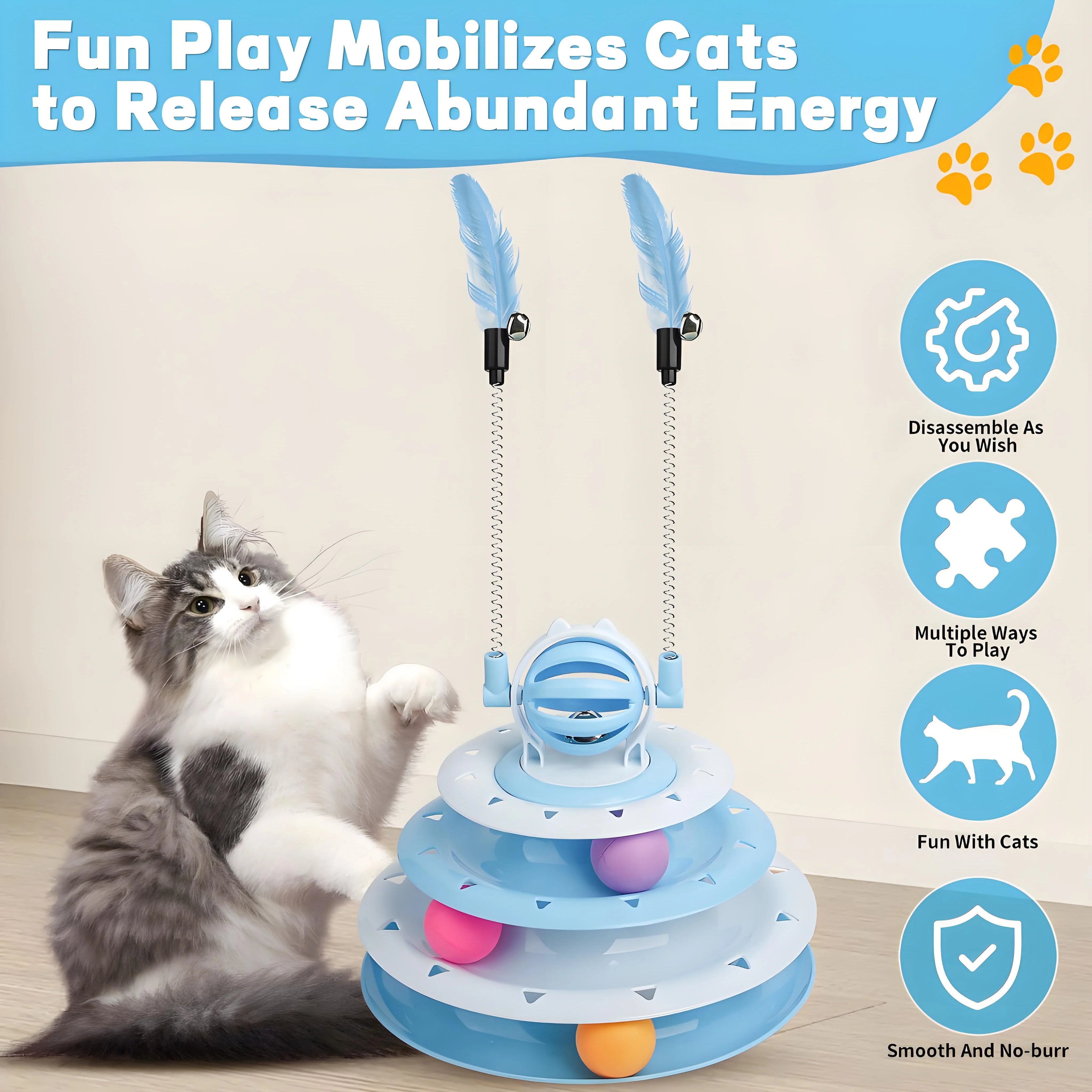 Interactive Cat Toy Puzzle Ball with 2 Teaser Wands