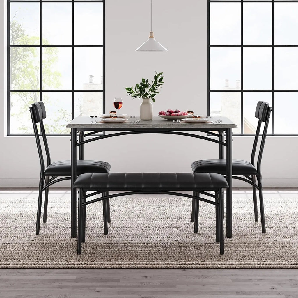 Dining Table Set for 4 with Upholstered Bench and 2 Chairs