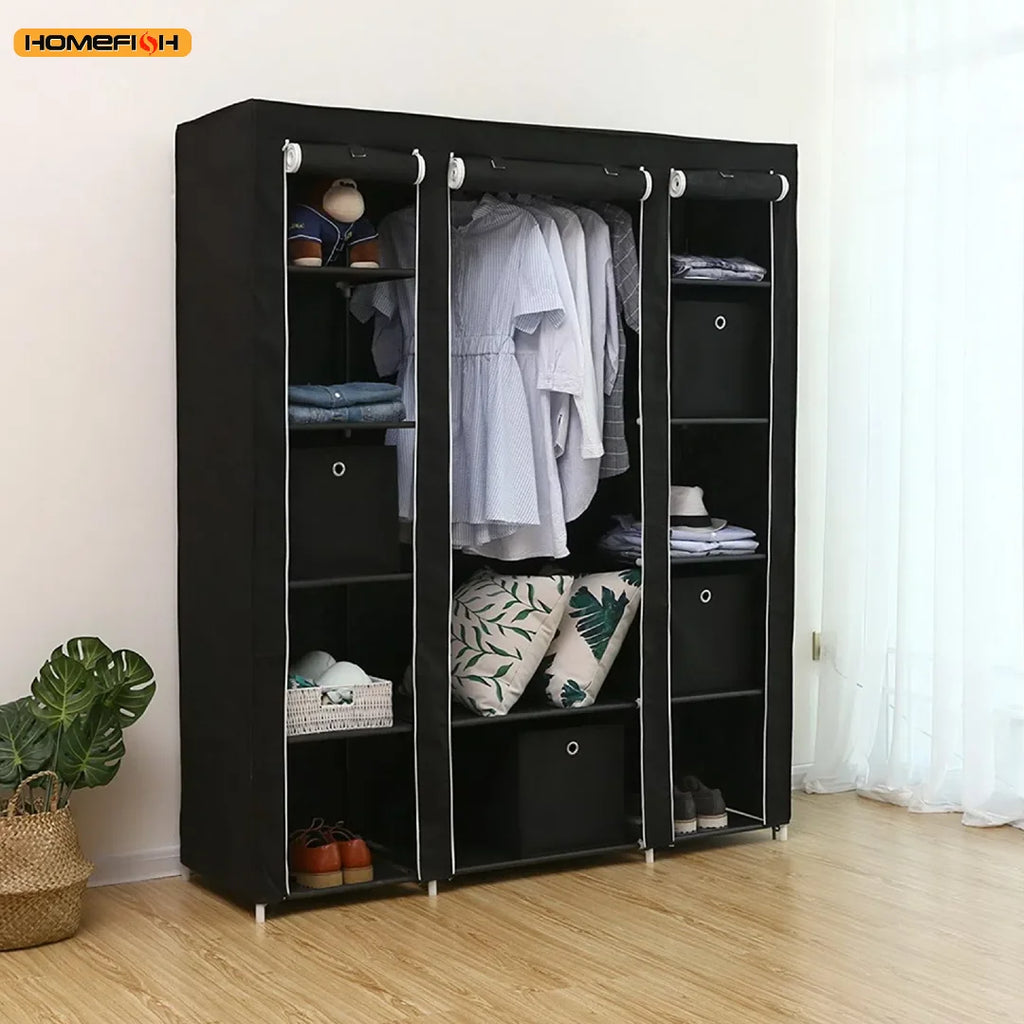 Portable Wardrobe Clothes Organizer Bedroom 150 * 45 *175cm Storage Shelves