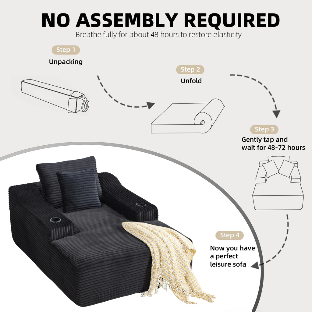 67'' Corduroy Chaise Lounge Sofa Bed for Living Room