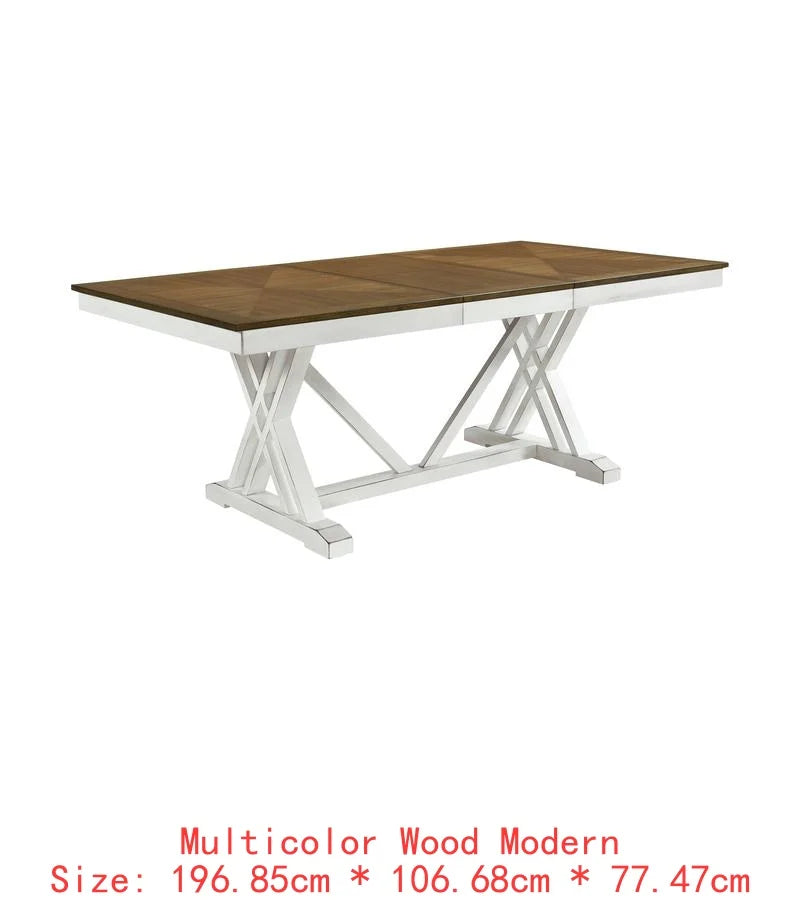 Modern White & Oak Finish 7pc Dining Set with Extension