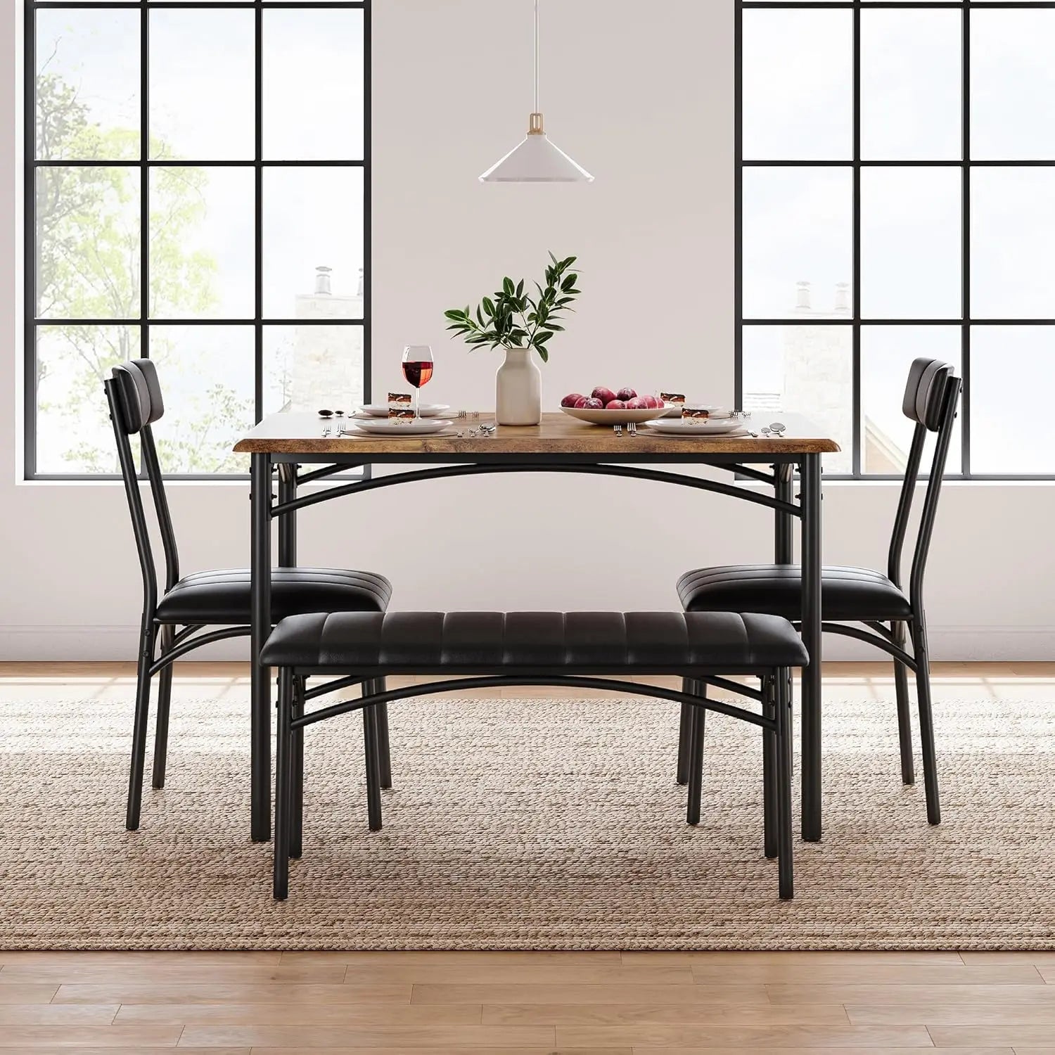 Dining Table Set for 4 with Upholstered Bench and 2 Chairs