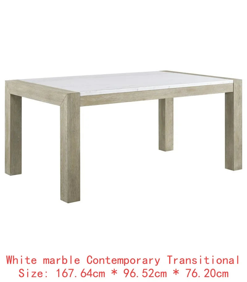 Contemporary 7pc Dining Set with White Faux Marble Rectangular Table