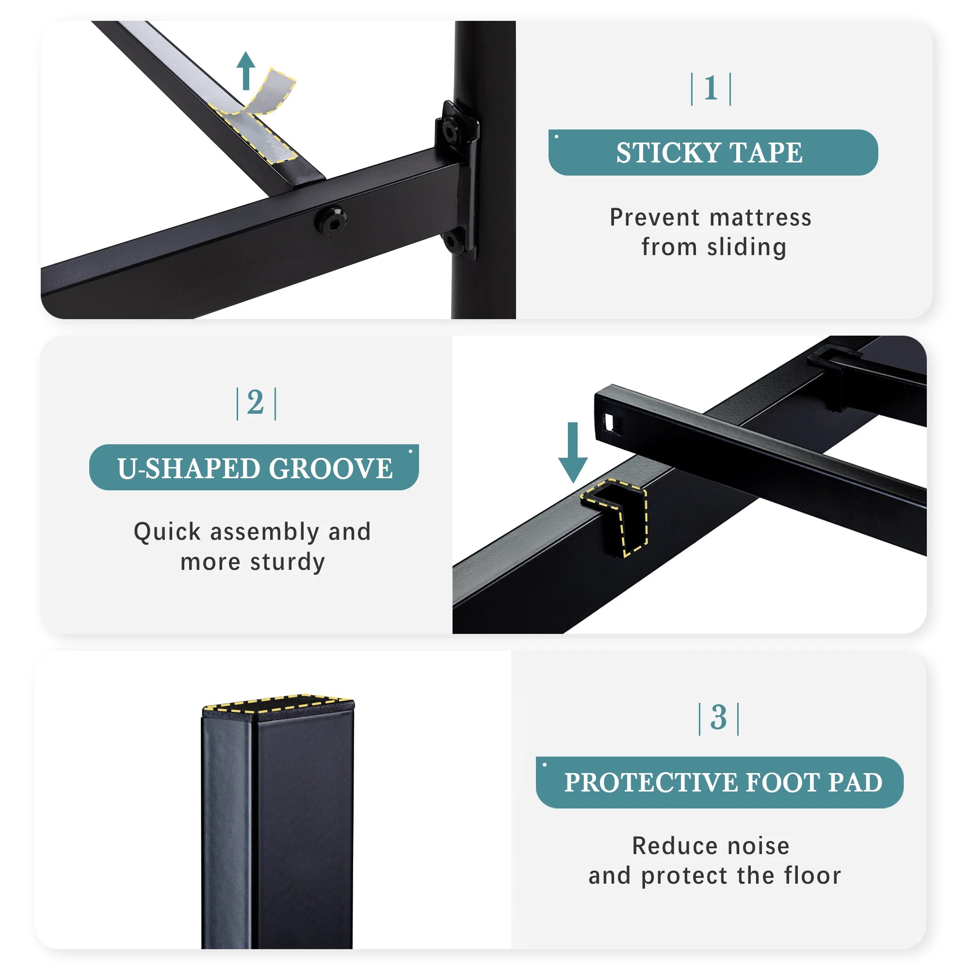 14 Inch Metal Platform Bed Frame, Vintage Victorian Style