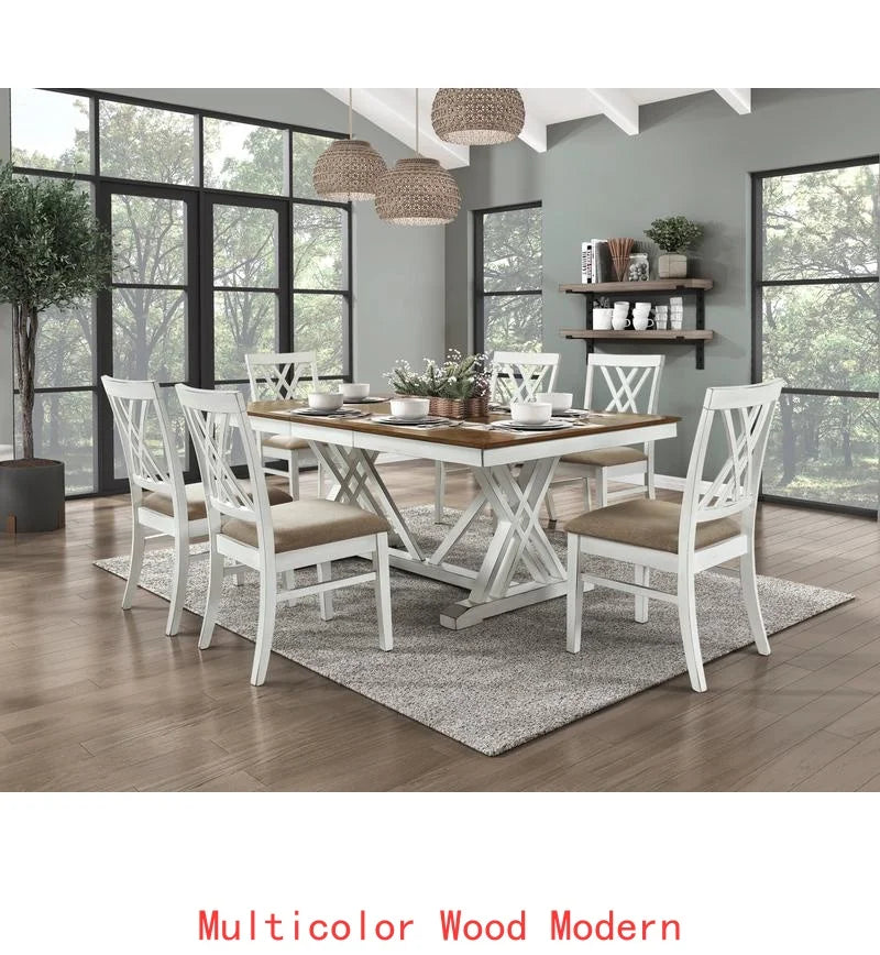 Modern White & Oak Finish 7pc Dining Set with Extension