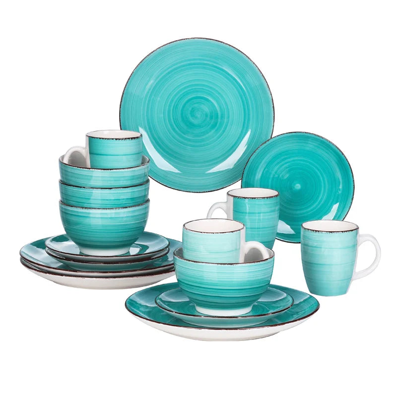 16Pcs Porcelain Dinnerware Set Vintage Ceramic Plate Set